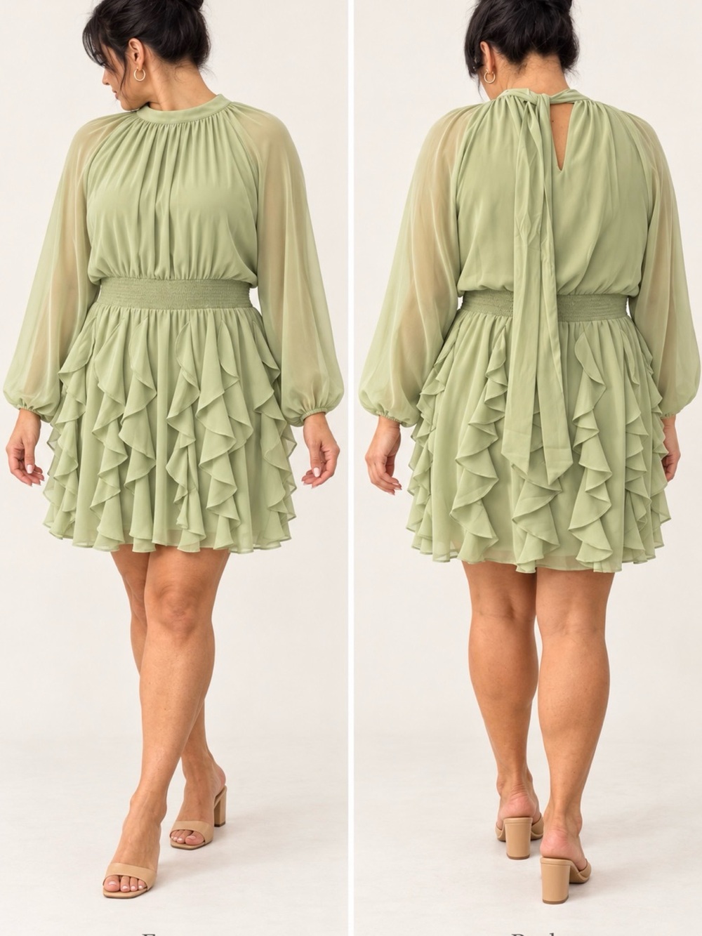 1. State Sage Green Ruffled Chiffon Mini Dress